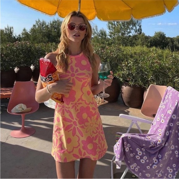 BLOGGERS FAVE Zara Jacquard Terrycloth Mod 60s Halter Mini Dress -NWT, sz S or L - Picture 4 of 12